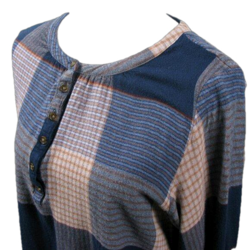 Universal Thread Soft Partial Button Front Plaid … - image 2